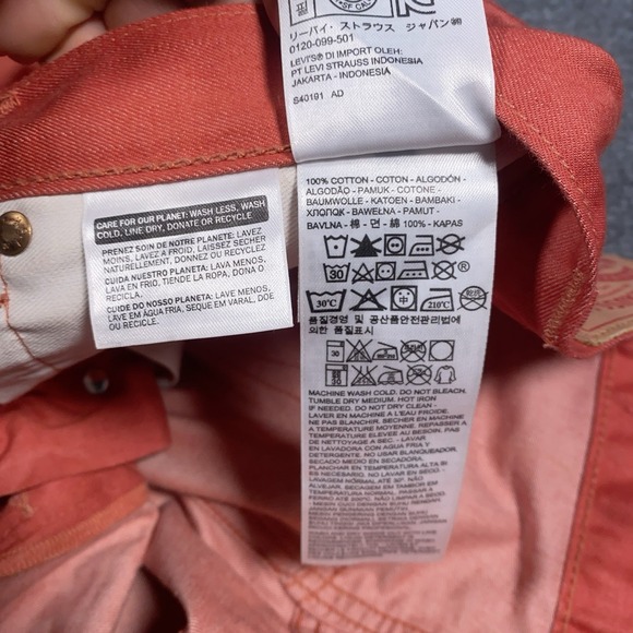 Levi's 501 Jeans Mens 44x32 Red/Orange Denim Cotton Straight Button Fly Workwear - Picture 13 of 15